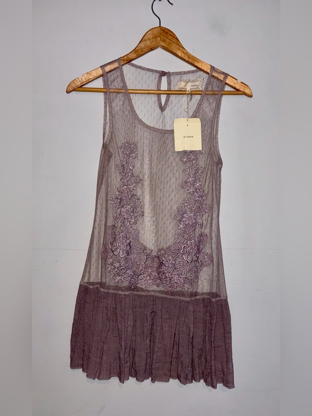 AREVE Mesh Lace Sleeveless Tank Dress/Tunic Sz S NWT!